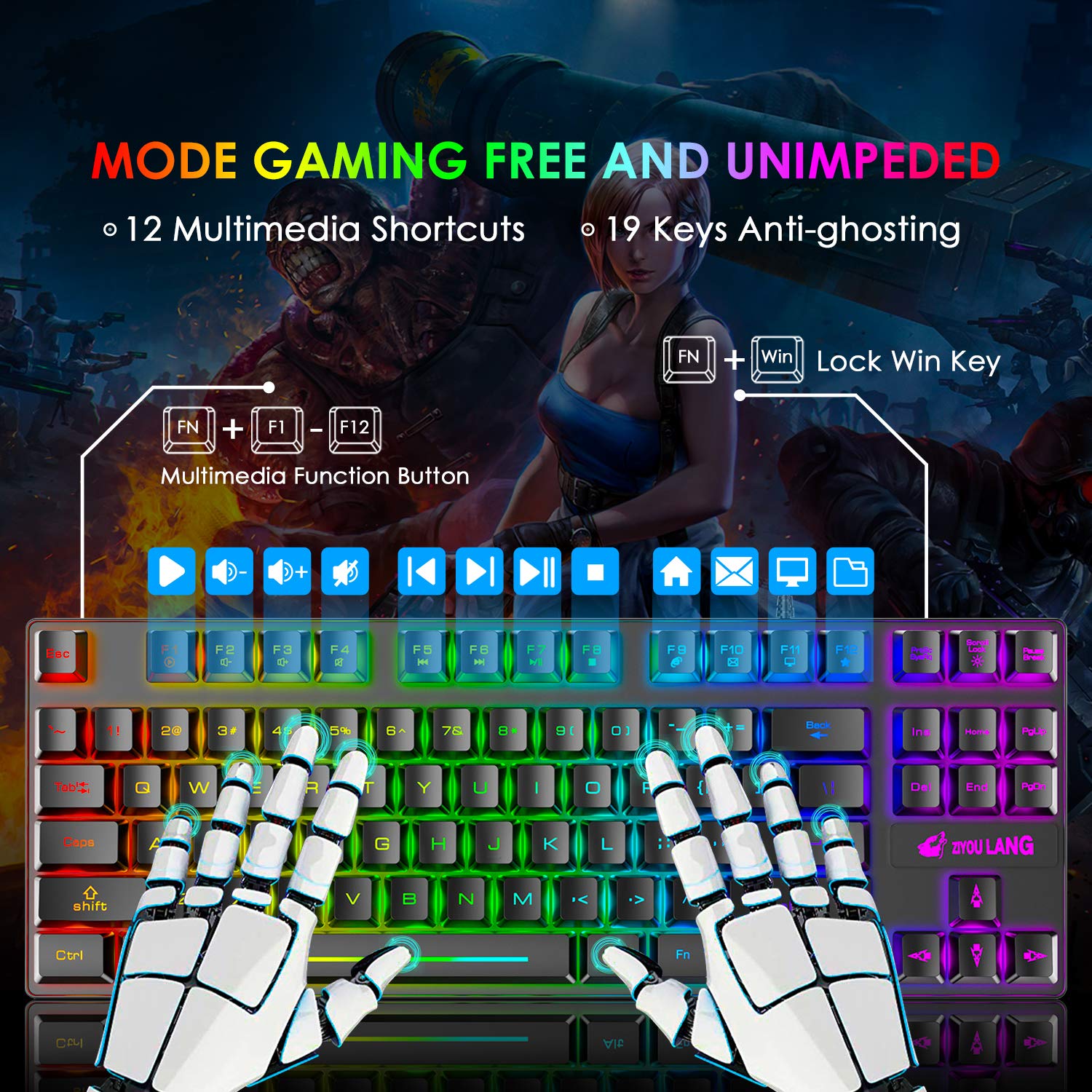 60% RGB Gaming Keyboard with Wrist Rest - Compact Mechanical Feel for PC/Laptop - Perfect for Esports & Office Work