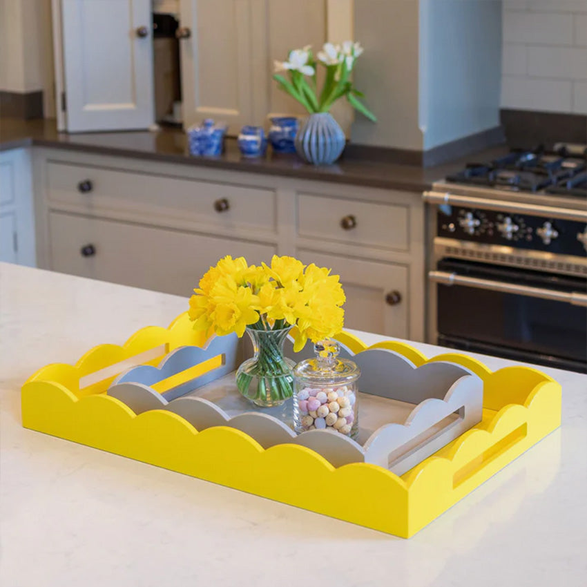 Addison Ross Scalloped Rectangle Tray - Decorative Serving Tray for Dining, Bathroom, or Coffee Table - Elegant Home Decor for Parties & Entertaining
