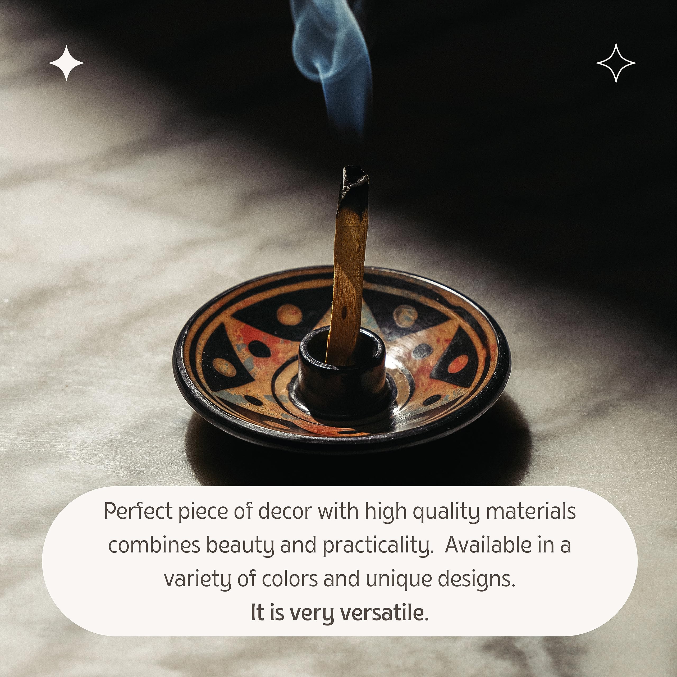 Authentic Handmade Peru Pottery Palo Santo Stick Holder & Incense Holder - Ceramic Smudge Bowl for Sage, Palo Santo Sticks (Includes 5 Sticks) - Perfect for Meditation, Yoga, Aromatherapy & Home Decor (Apricot)
