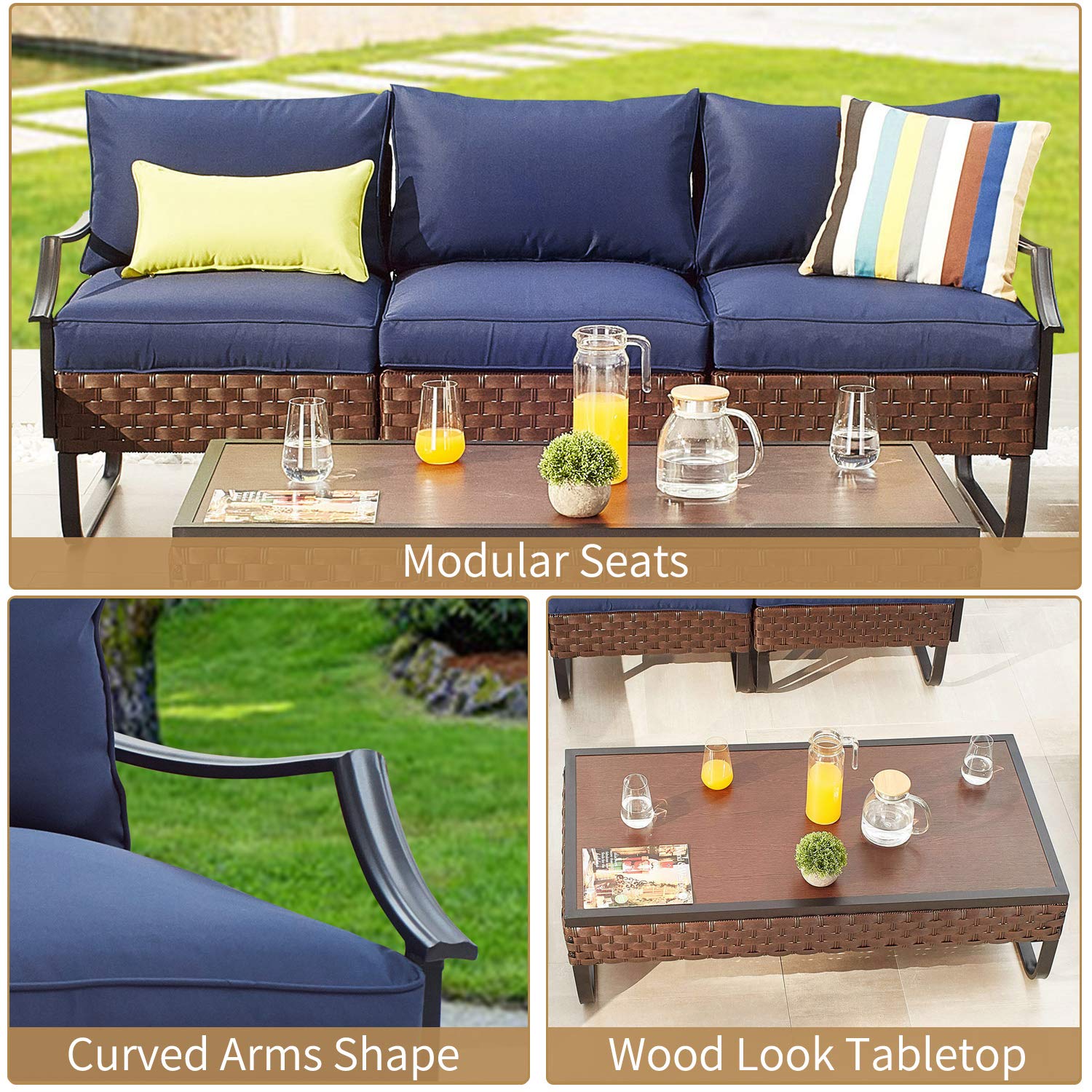 PatioFestival 7-Piece Outdoor Wicker Conversation Set with 8.66
