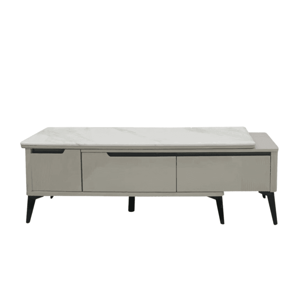 Modern Lucie Marble Extendable TV Stand Console - Adjustable Length for Living Room, Bedroom & Home Theater - Stylish Storage Entertainment Center with Marble Finish