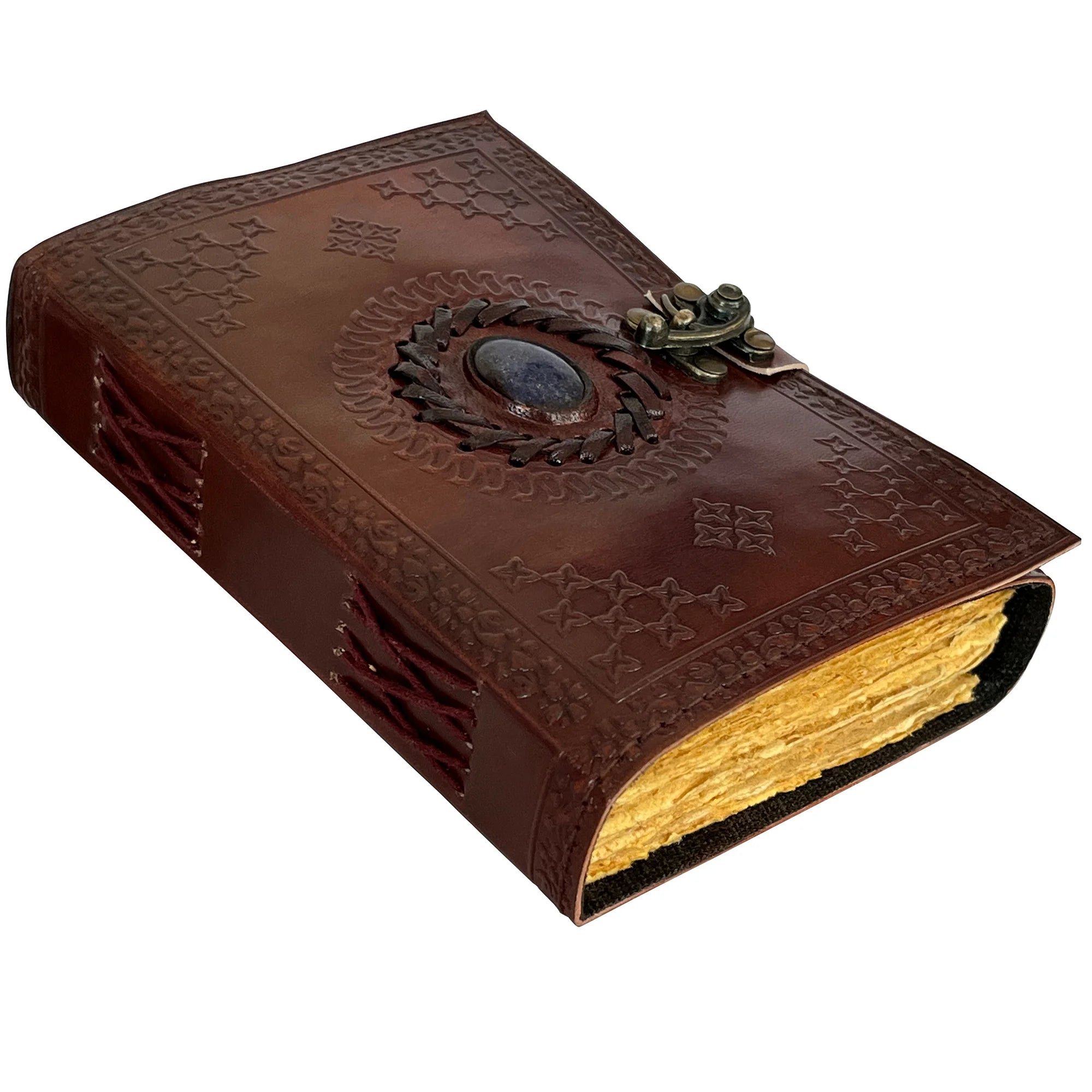 Vintage Leather Journal with Antique Deckle Edge Paper & Semi-Precious Stones - Perfect for Writing, Sketching & Gift Giving