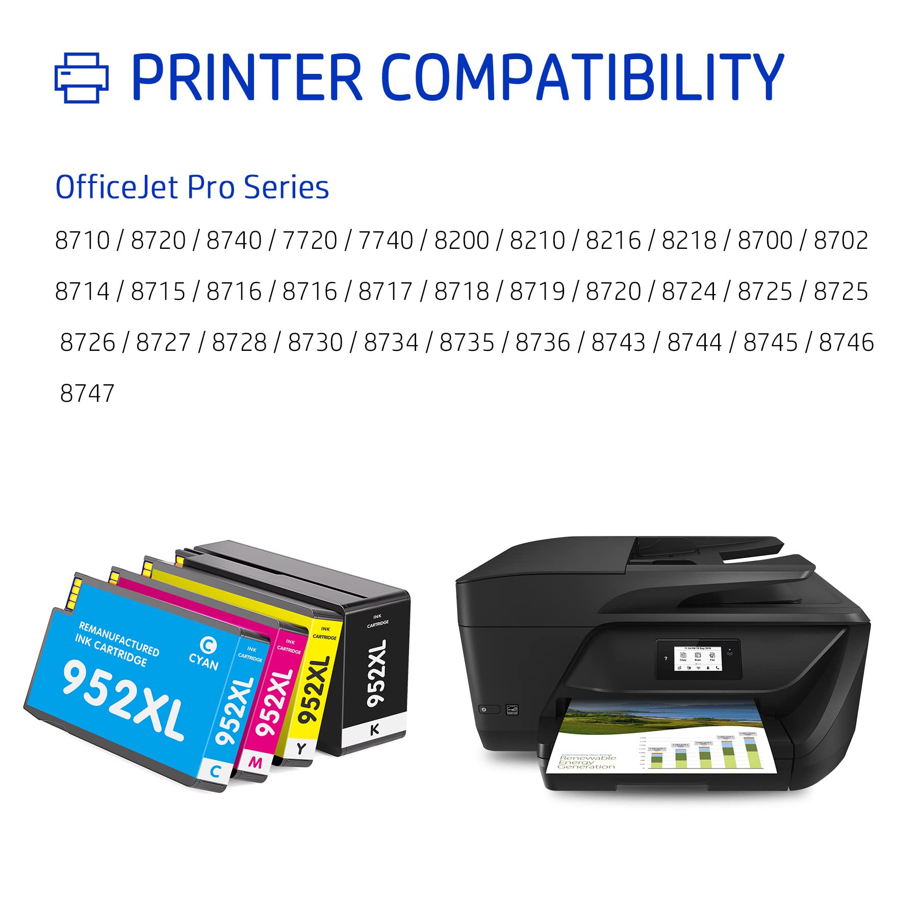 Compatible HP 952XL Ink Cartridges Combo Pack (4 Pack) - Replacement for HP Officejet Pro 8710 7740 8720 8740 8715 8702 8725 8730 7720 8216 Printers | High-Quality Ink for Home & Office Printing Needs