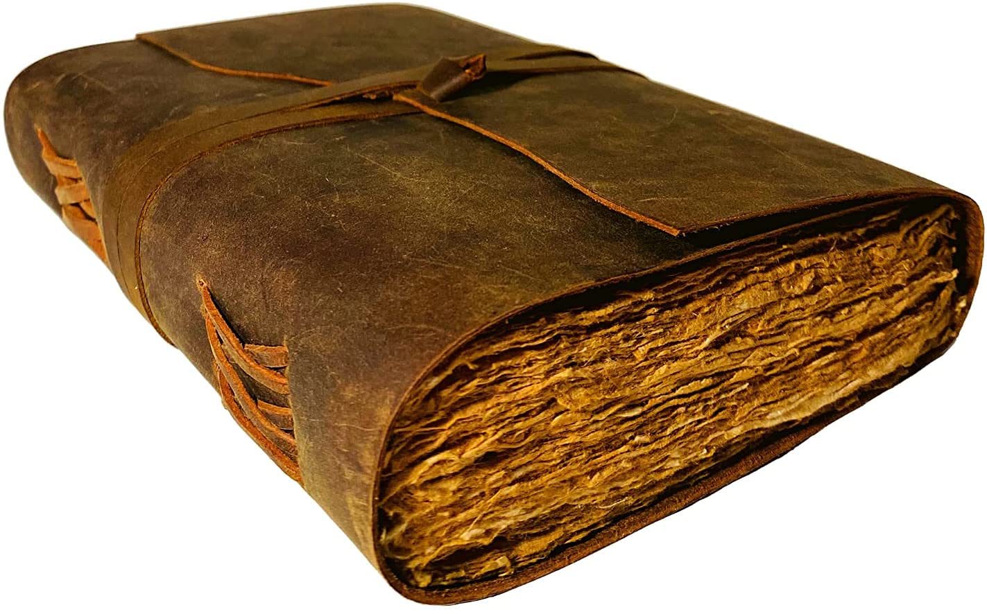 Vintage Leather Journal - 200 Pages Deckle Edge Rustic Paper Unlined Notebook for Book of Shadows, Grimoire, Sketchbook & Scrapbook - Perfect for Fantasy Medieval Gifts, Writing & Art Projects (12