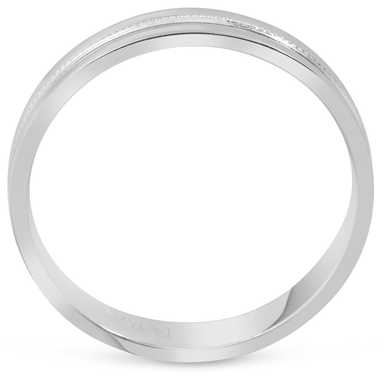 10K White Gold 4mm Flat Band Wedding Ring for Men - High Polished with Milgrain Accent - Perfect for Engagement, Anniversary & Everyday Wear