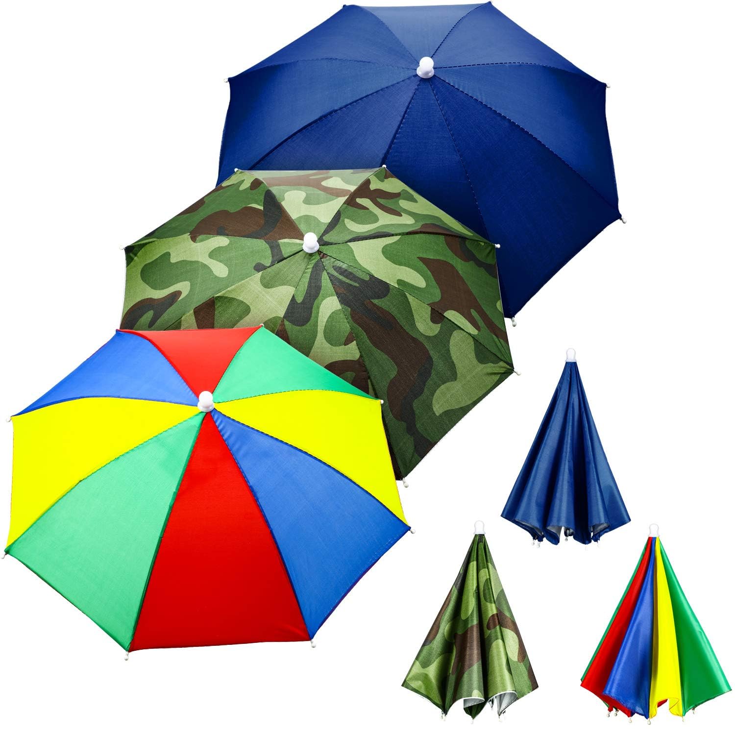 3 Pack Waterproof Rainbow Umbrella Hats - Adjustable Sun Protection Fishing Cap & UV Shield for Outdoor Activities, Beach, Hiking, Camping and Gardening