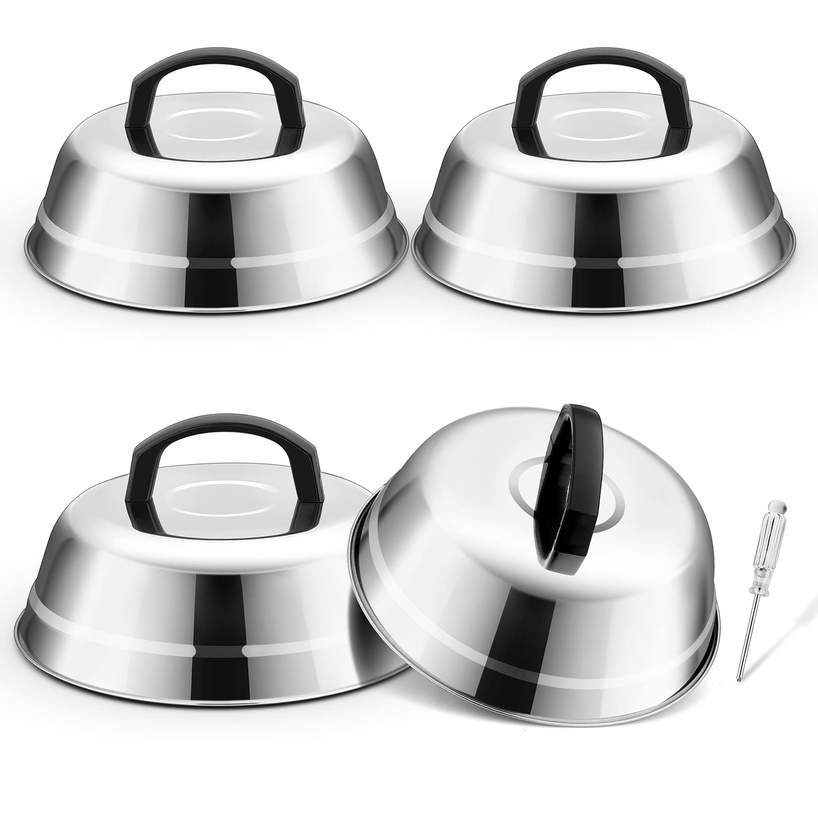 **Joyfair 9-Inch Stainless Steel Basting Cover for Griddle - Cheese Melting Dome with Heat-Proof Handle - Heavy Duty & Dishwasher Safe (4 Pack) - Perfect for Outdoor Camping, Grilling, Flat Top Teppanyaki & BBQ**