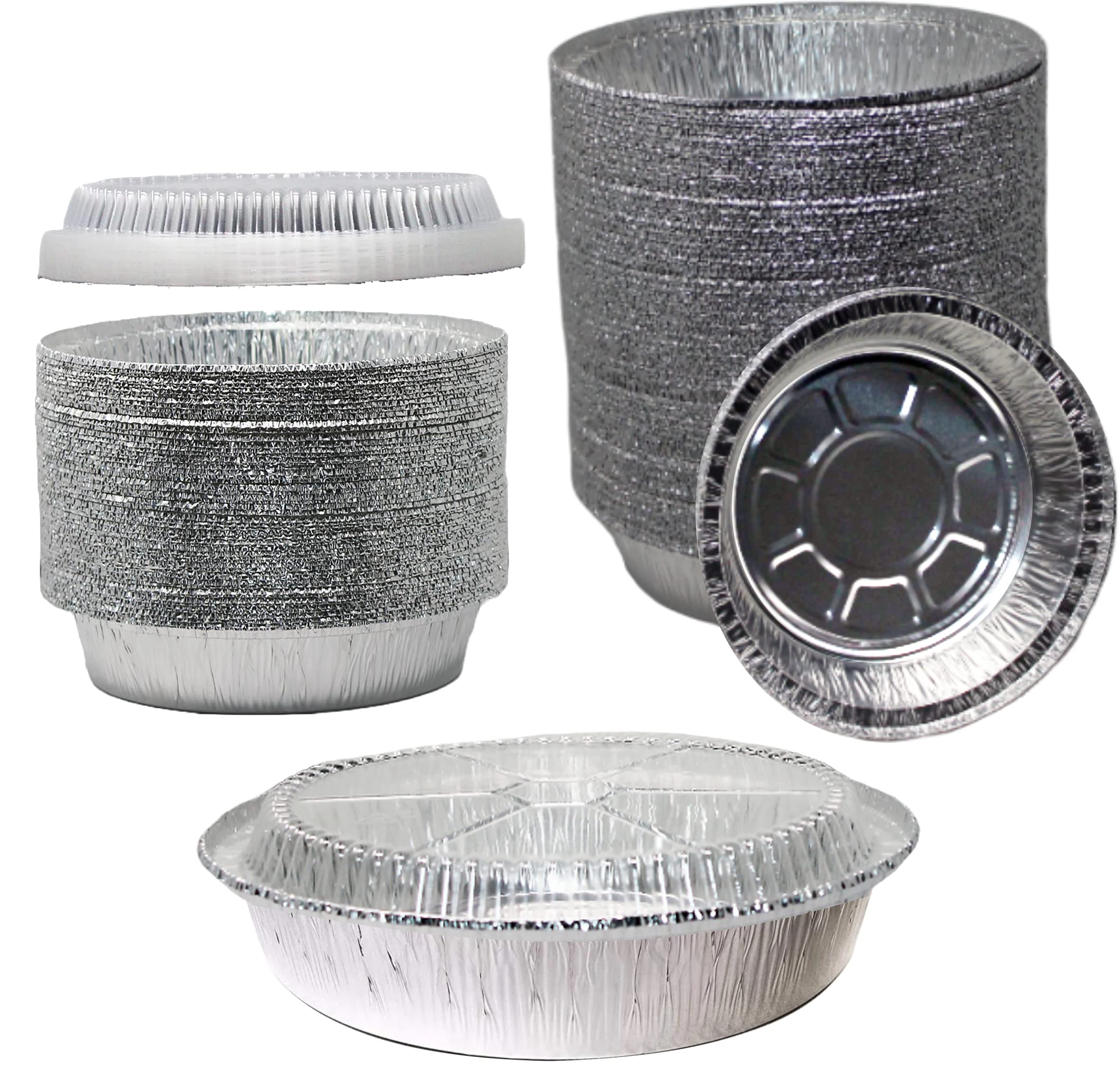 EcoQuality [150 Pack] 6 Inch Disposable Round Aluminum Foil Pans with Plastic Lids - Reusable Baking Containers for Cooking, Catering, Parties & Restaurants - Perfect for Meal Prep, Takeout Food & Dessert Serving