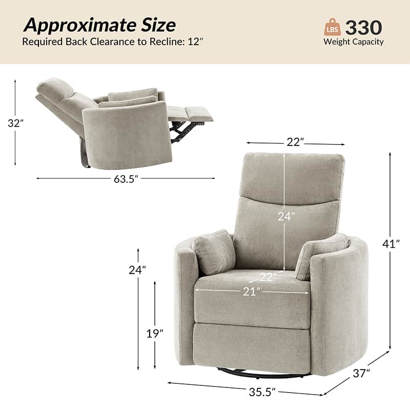 Monica Swivel Rocker Power Recliner Chair with Adjustable Headrest & Lumbar Support - Optional Removable Pillows - Perfect for Living Room, Home Theater & Relaxation