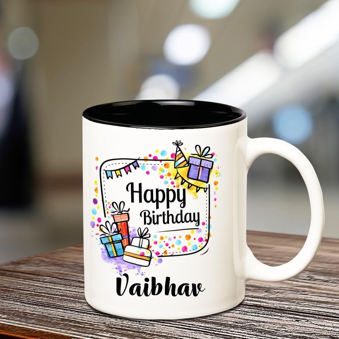 Personalized Happy Birthday Vaibhav Coffee Mug - Custom Name Inner Black Ceramic Cup - Perfect Gift for Birthday Celebrations, Office Use & Coffee Lovers