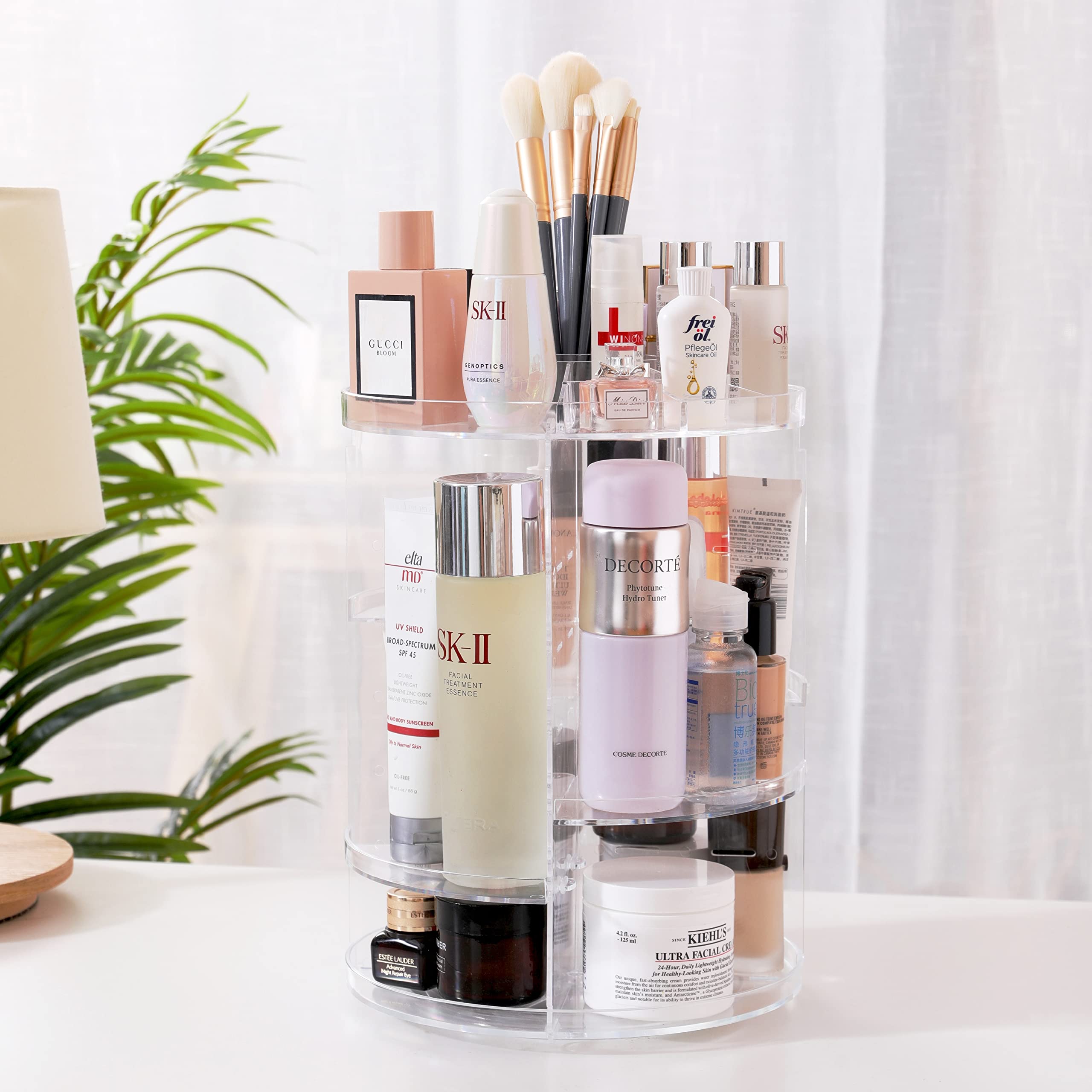 Peyton 360° Rotating Makeup Organizer - 8-Tier Adjustable Spinning Storage Case for Brushes, Lipsticks & Cosmetics | Large Capacity Clear Acrylic Display | Perfect for Vanity, Bathroom & Travel Organization
