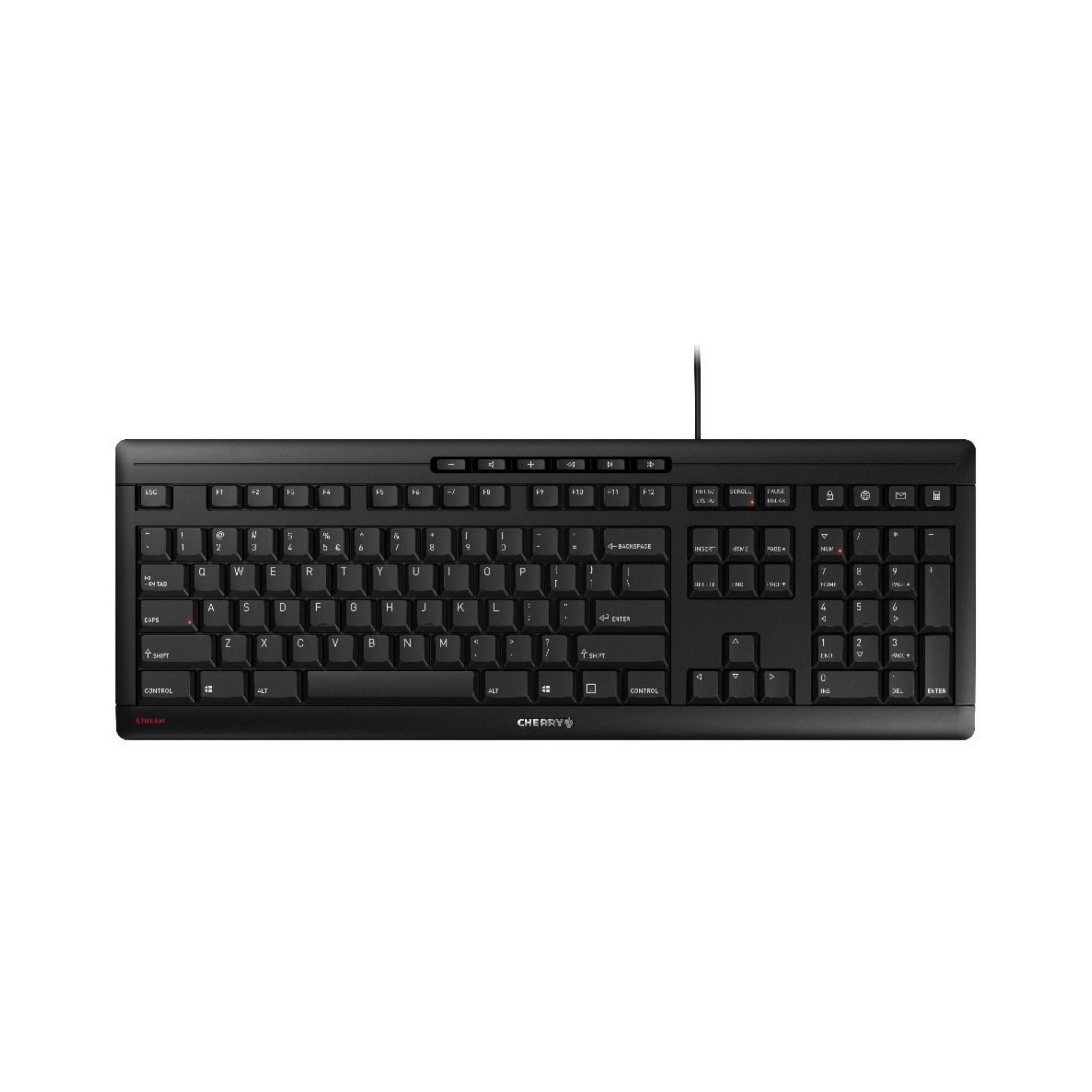 Cherry STREAM Keyboard - Ergonomic Wired USB Keyboard for Office & Gaming | Comfort Typing, Spill-Resistant Design | Perfect for Home, Work & PC Gaming Setup