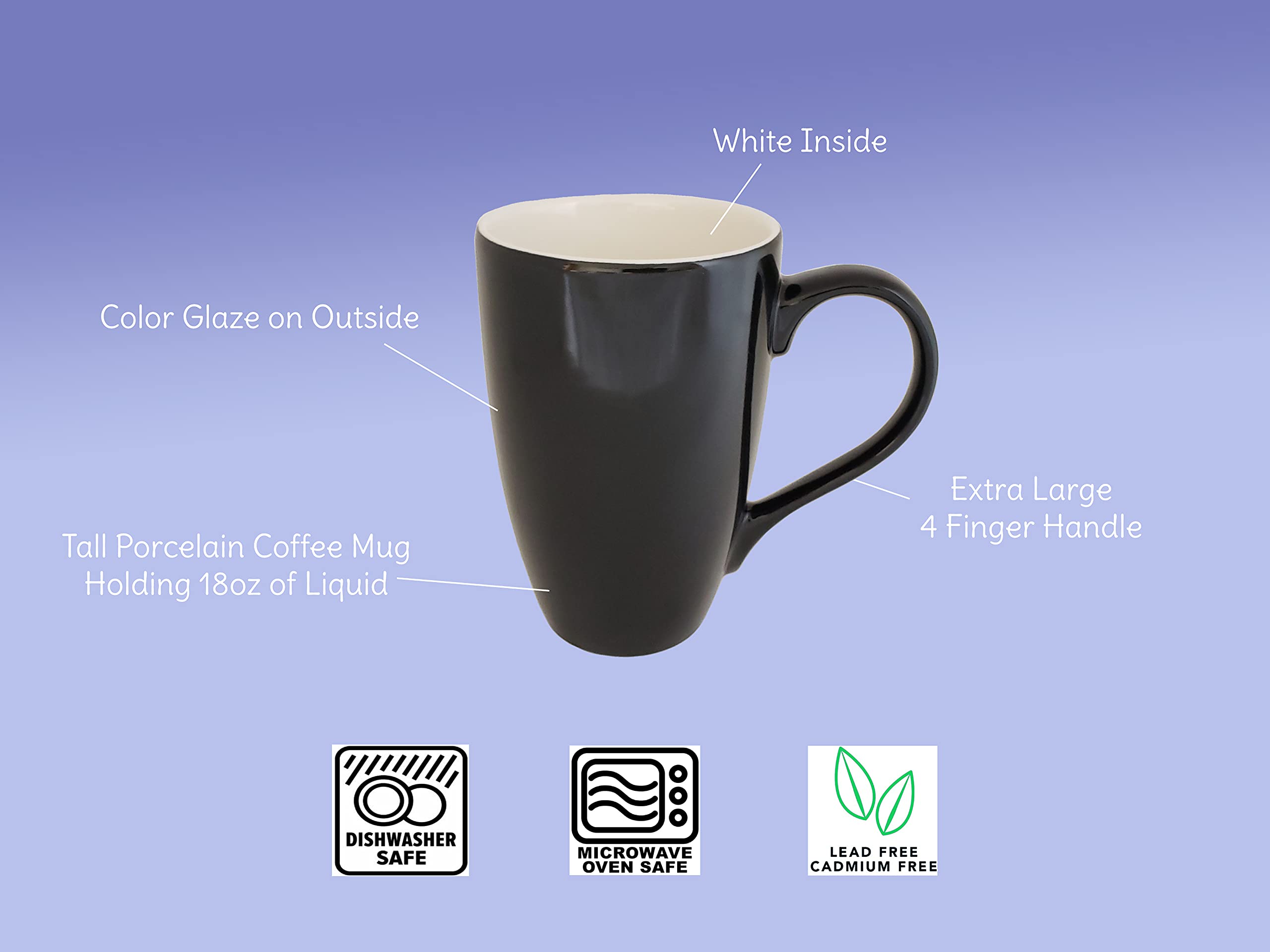 Premium 18oz Porcelain Coffee Mugs Set of 4 - Large Bistro Style Cups with Oversized Handles, Black & White Contrast Design - Perfect for Home, Cafe, Office, and Gift Giving
