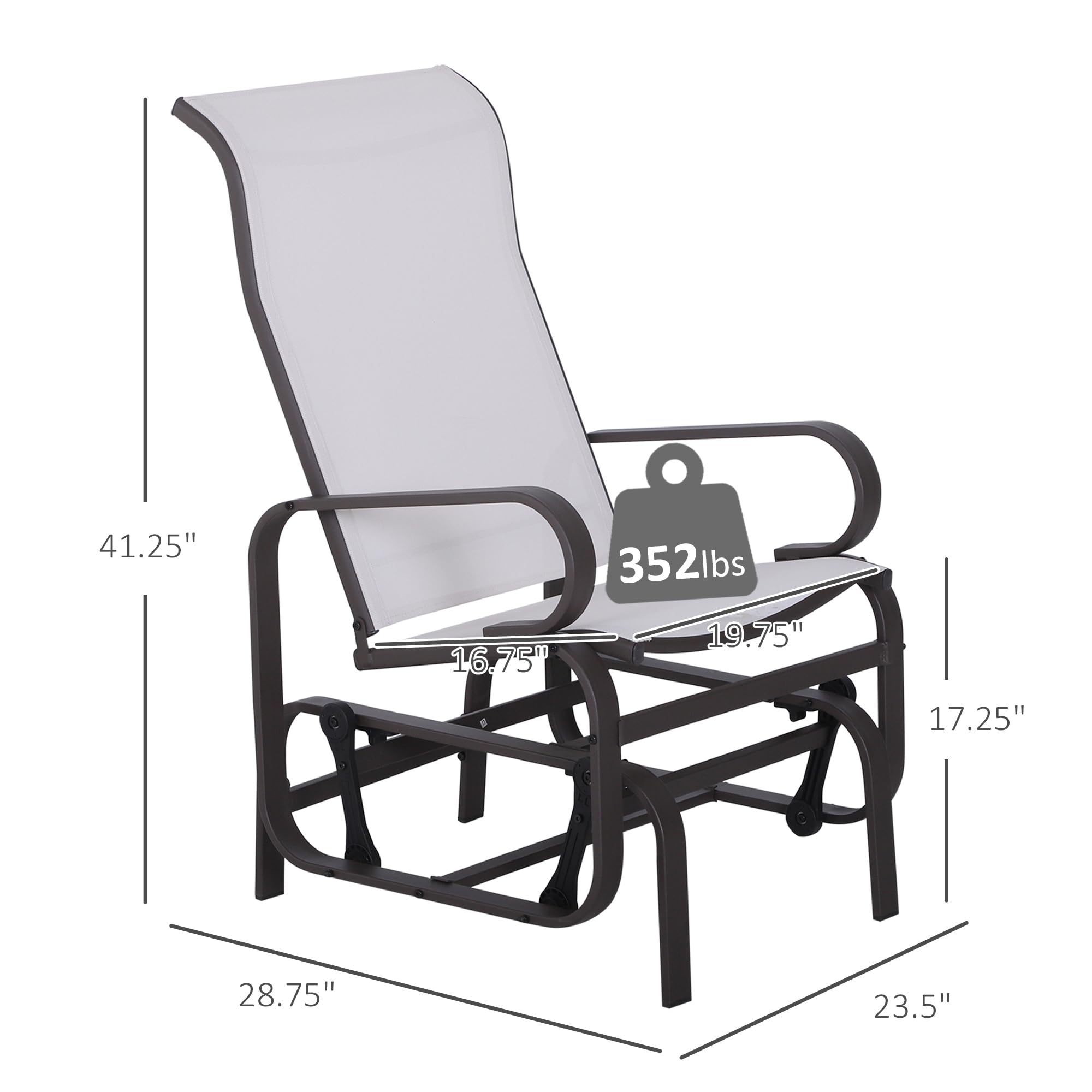 Outsunny Outdoor Glider Chair - Patio Rocking Chair with Smooth Swing Motion, Lightweight Durable Design for Backyard, Garden & Deck - Beige Comfort Seating for Relaxing & Lounging