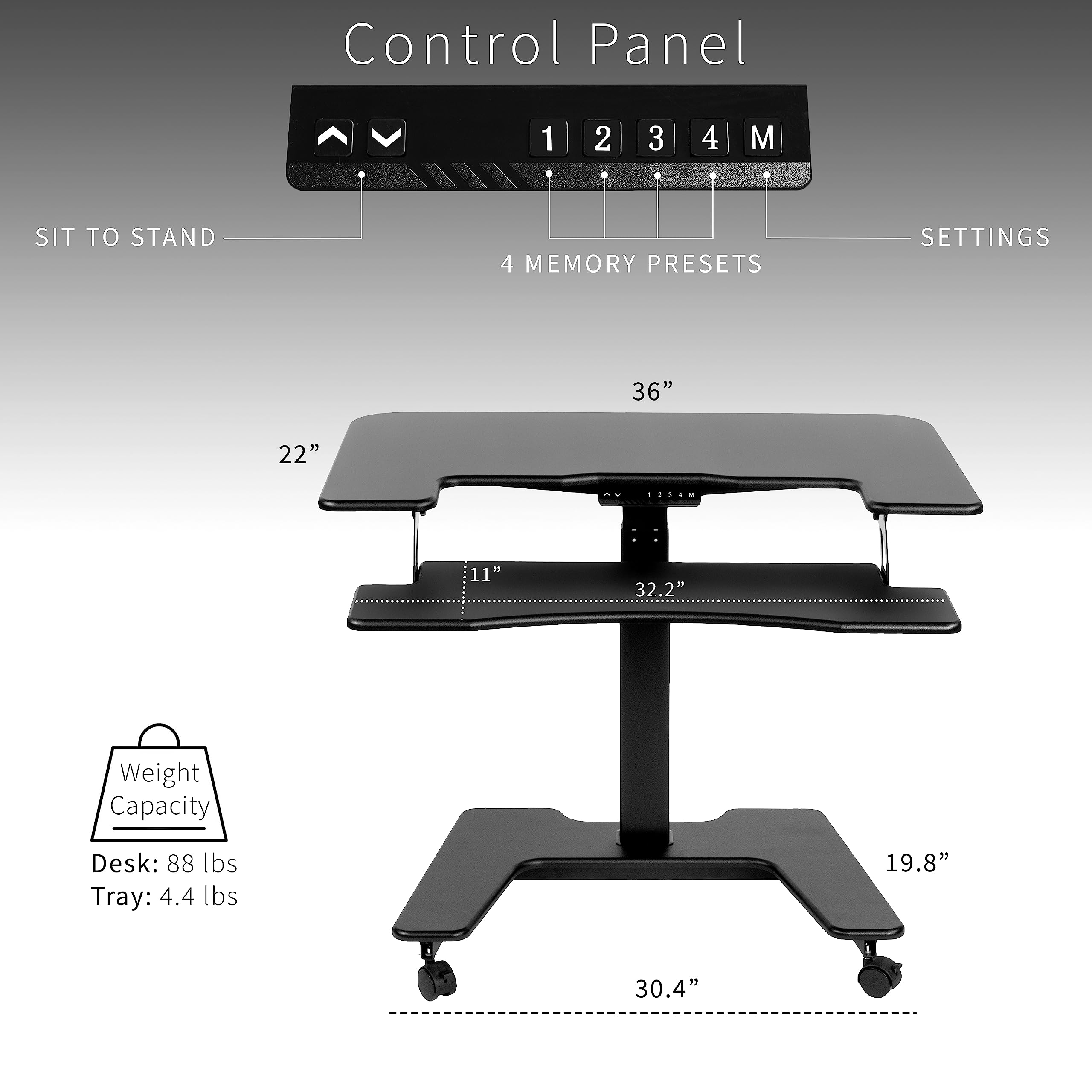 VIVO 36 Inch Black Electric Height Adjustable Standing Desk with Wheels - Dual Platform Mobile Workstation for Small Spaces | Perfect for Home Office, Gaming Setup & Workspace Ergonomics (Model DESK-V111VT)