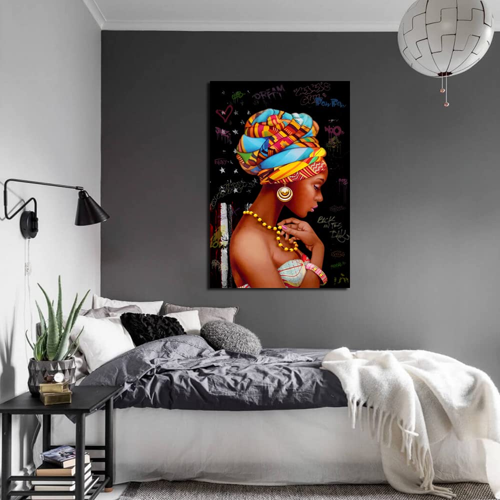 African Queen Wall Art - Framed Black Canvas Decor for Home & Office