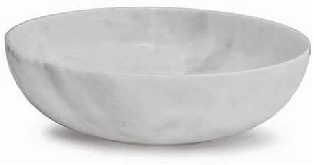 KhanImports Large White Marble Fruit Bowl - 12 Inch Decorative Stone Centerpiece for Dining Table, Kitchen Counter, or Home Decor