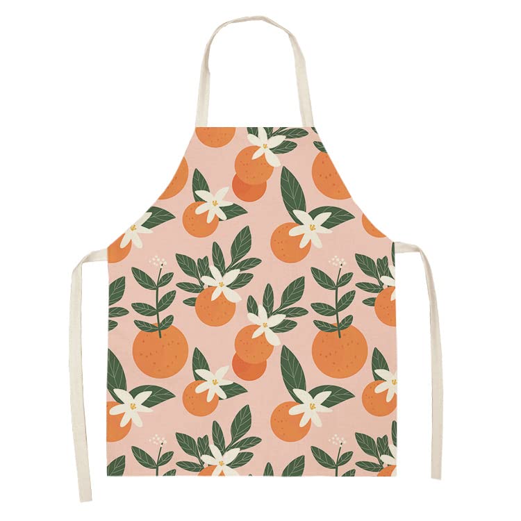 Printed Fruit Patchwork Kitchen Aprons for Women - Cotton Linen Bib Aprons with Pockets - Cute Cooking, Baking & Cleaning Apron for Home, BBQ, Gardening & Hosting Parties