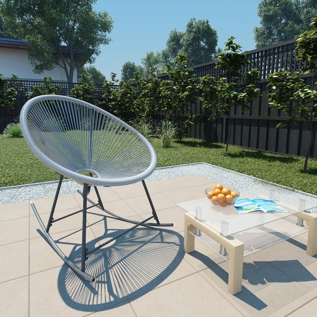 All-Weather Resistant Patio Rocking Chair - Indoor/Outdoor Comfortable Rocker with Smooth Motion - Gray Poly Rattan Moon Chair for Porch, Garden & Relaxation