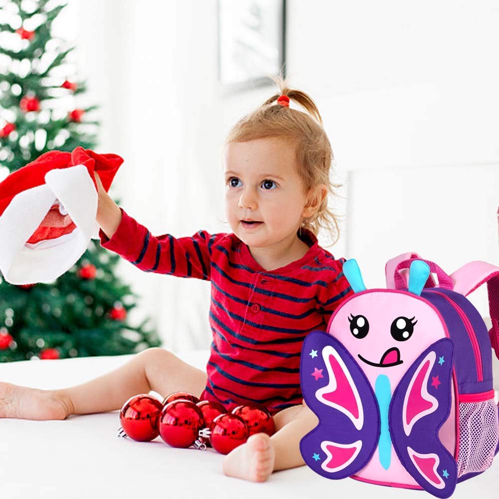 AGSDON Toddler Backpack with Removable Safety Leash - 9.5 Inch Cute Butterfly Design Kids Bookbag for Daycare, Travel & Outdoor Adventures