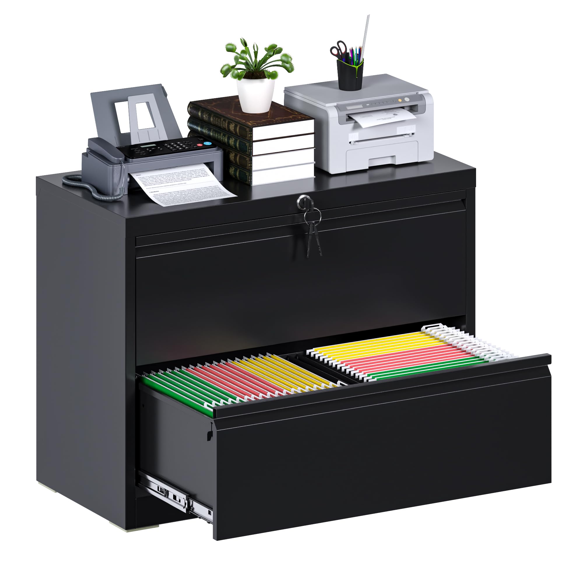 METAN 2-Drawer Metal Lateral Filing Cabinet - Locking Steel Wide File Storage for Legal/Letter/A4 Documents - Home Office Organization - Black (Assembly Required) | Perfect for Office, Study Room & Home Workspace