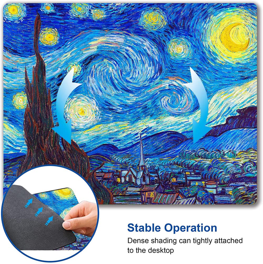 Van Gogh Starry Sky Oil Painting Mouse Pad - Premium Textured Non-Slip Rubber Base, Waterproof Square Mouse Mat for Office & Laptop - Perfect for Gaming, Work & Home Computer Setup