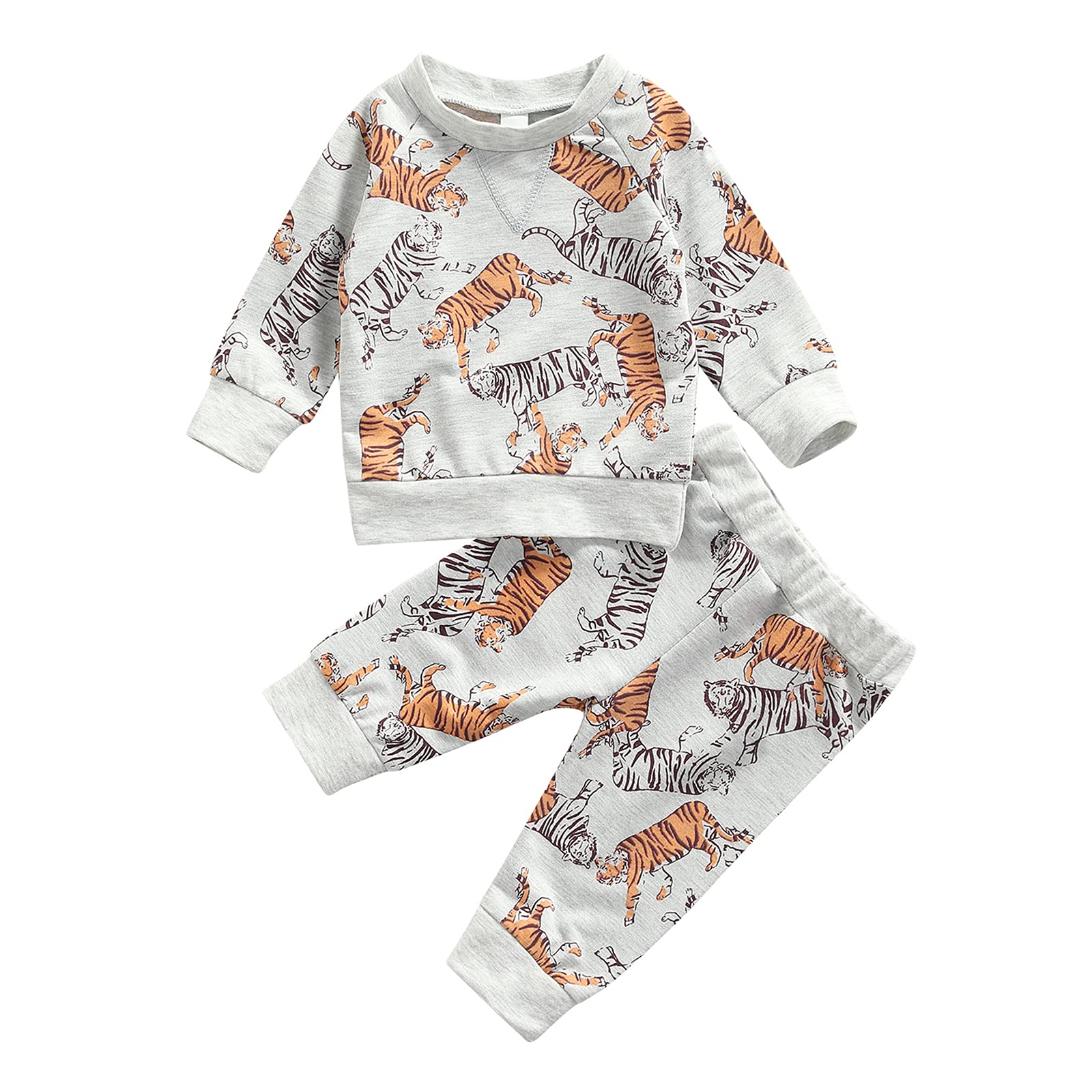 Adorable Newborn Baby Clothes Set - Tiger Cartoon Print Long Sleeve Sweatshirt & Pants Outfit for Boys & Girls | Perfect for Playdates, Photo Shoots & Everyday Wear