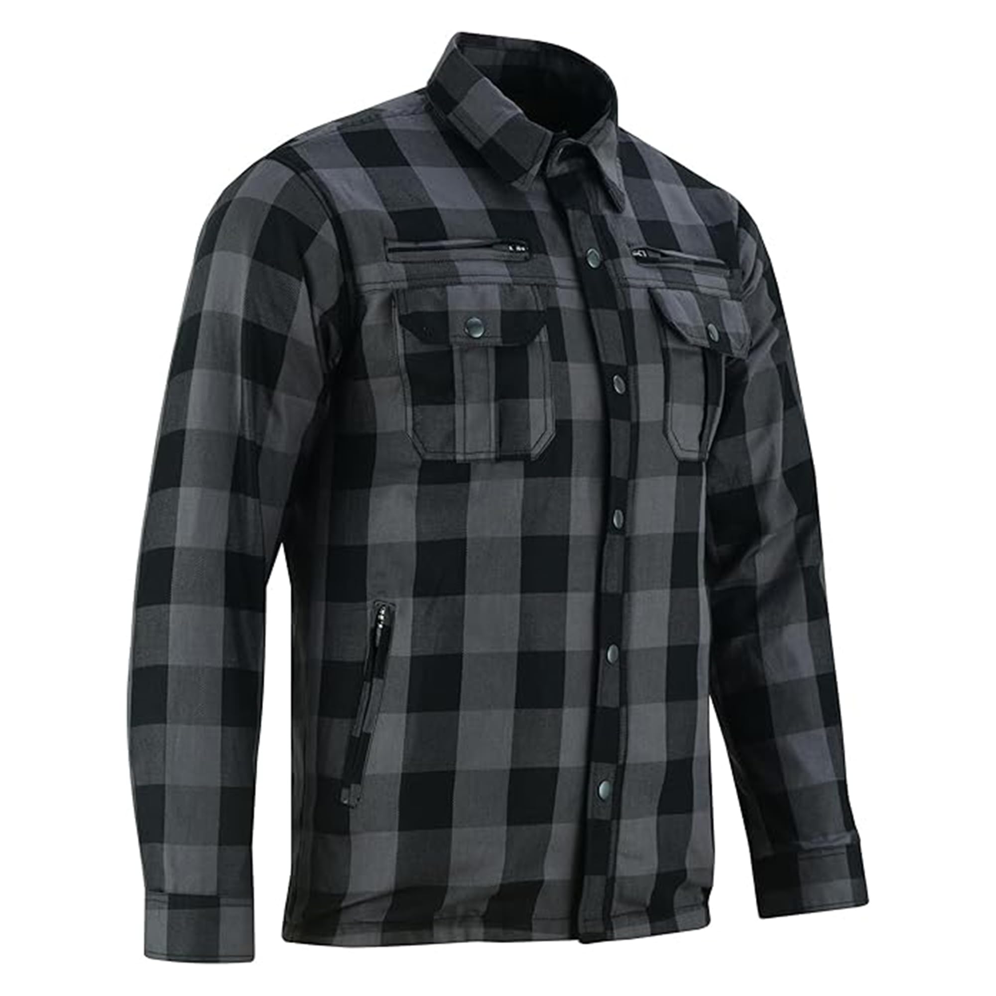 Daniel Smart Men's Motorcycle Plaid Shirt - All Season CE Approved Armored Flannel Biker Shirt with Waterproof Zippers for Riding & Outdoor Adventures