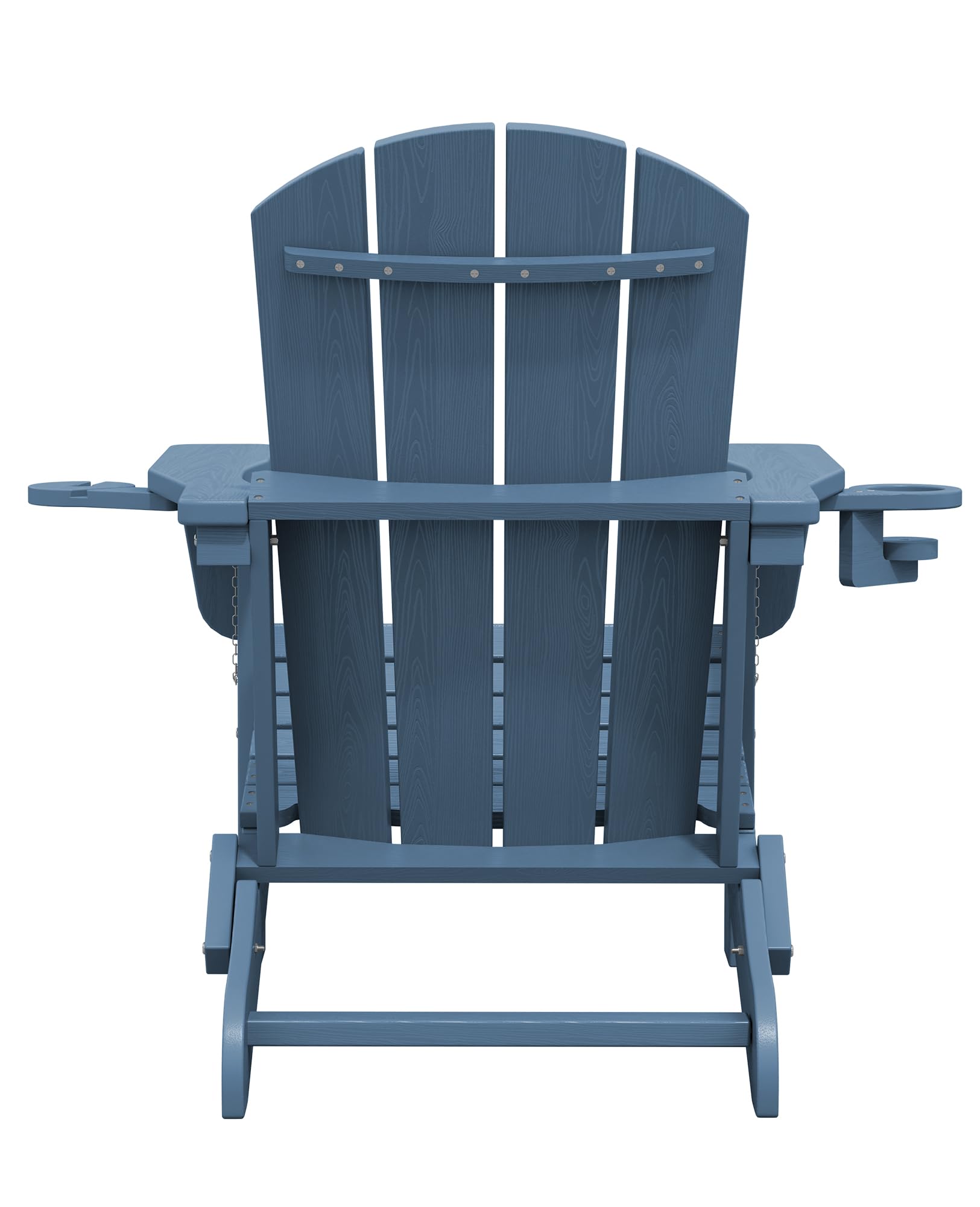 SERWALL Folding Adirondack Chair Set of 4 - HDPE Plastic Outdoor Patio Furniture with Real Wood Look - Navy Blue - Perfect for Backyard, Poolside, and Garden Relaxation