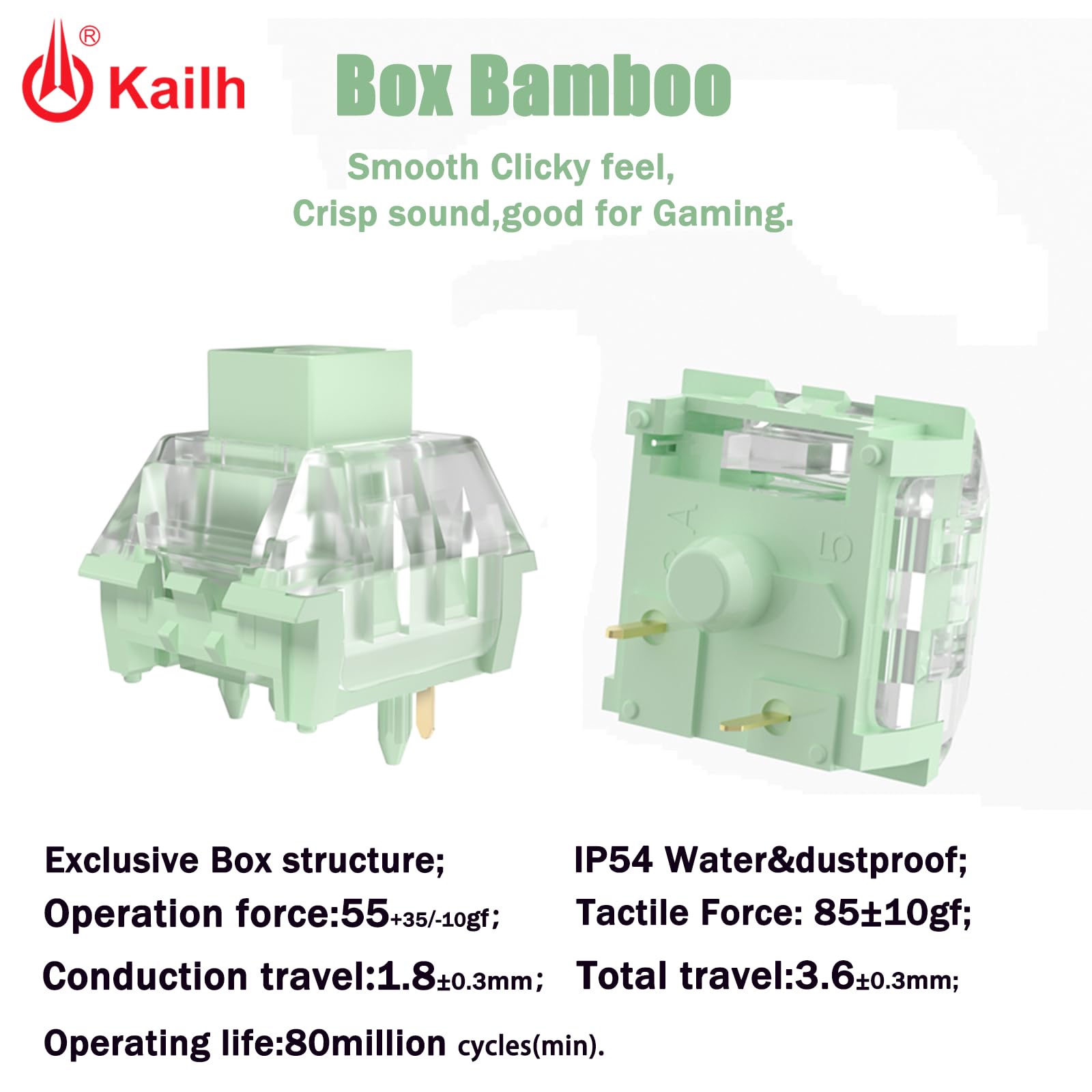 Kailh Box Bamboo Switches for MX Mechanical Keyboard - 3-Pin 55gf Thick Clicky Switches with Firm Response, RGB Compatible & Crisp Sound (90pcs) - Perfect for Gaming, Typing & Custom Keyboard Builds