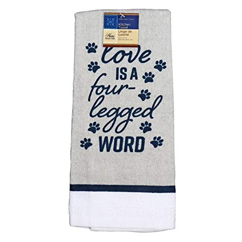 Greenbrier 'Love is a Four Legged Word' 5-Piece Kitchen Decor Set for Pet Lovers - Includes 2 Towels, 2 Scrubber Dish Cloths & 1 Oven Mitt - Perfect for Dog & Cat Owners' Kitchens