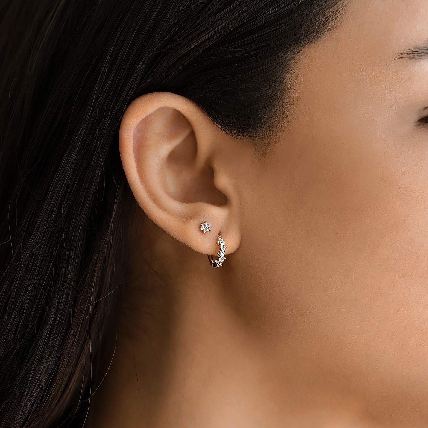 14K Solid Gold Diamond Cluster Flower Earrings for Women – Elegant Floral Stud Earrings for Wedding, Anniversary & Special Occasions
