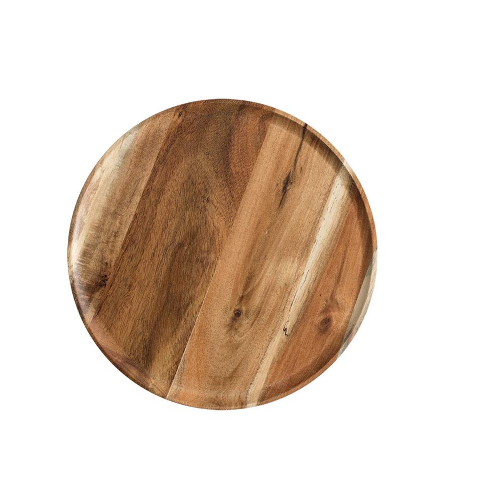 Premium Acacia Wood Serving Tray - Large Round Wooden Platter for Breakfast, Sushi, Snacks, Desserts - Natural Wood Cake Plate with Ergonomic Handle - Perfect for Brunch, Tea Parties & Charcuterie Boards