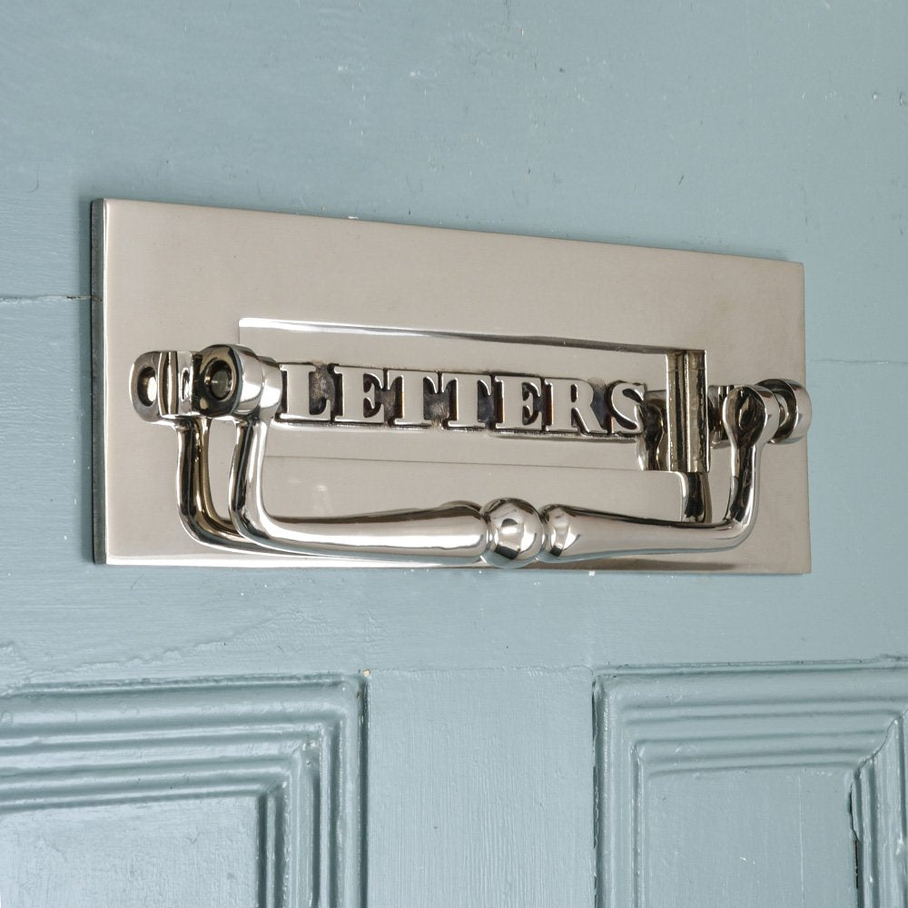 Vintage Nickel Classic Letter Plate with Door Knocker - Elegant Mail Slot for Traditional Home Entryways