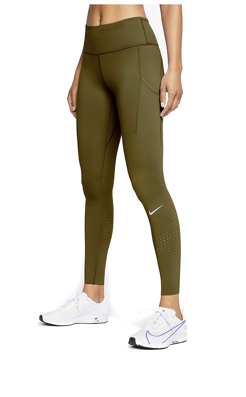 Nike Women's Epic Lux Running Tights - High Waist Yoga Pants for Workout & Training (Olive Green/Silver, Small) | Perfect for Gym, Jogging & Outdoor Activities