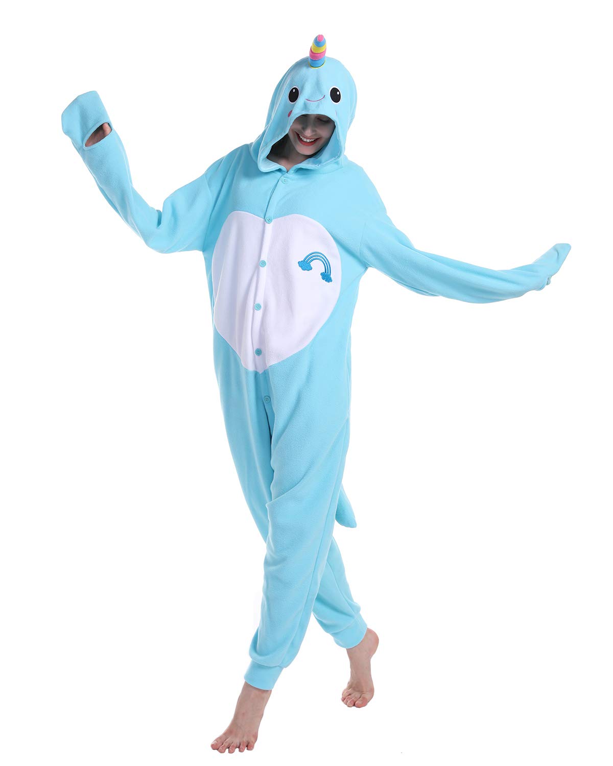 WOTOGOLD Narwhal Unisex Adult Animal Cosplay Costume Pajamas - Perfect for Halloween, Christmas, Themed Parties & Loungewear