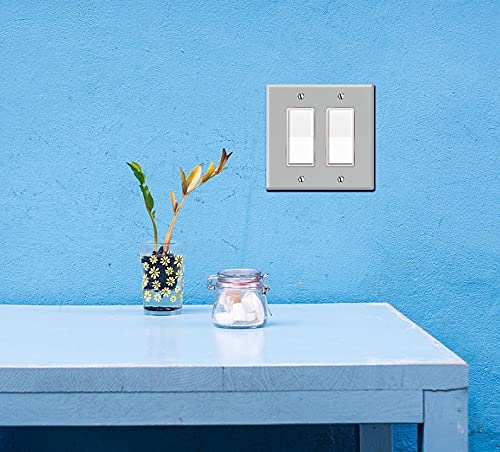 WIRESTER 2-Gang Decorator Light Switch Plate Cover - Solid Light Gray Wall Plate for Home & Office Electrical Outlets | Perfect for Living Rooms, Bedrooms & Hallways