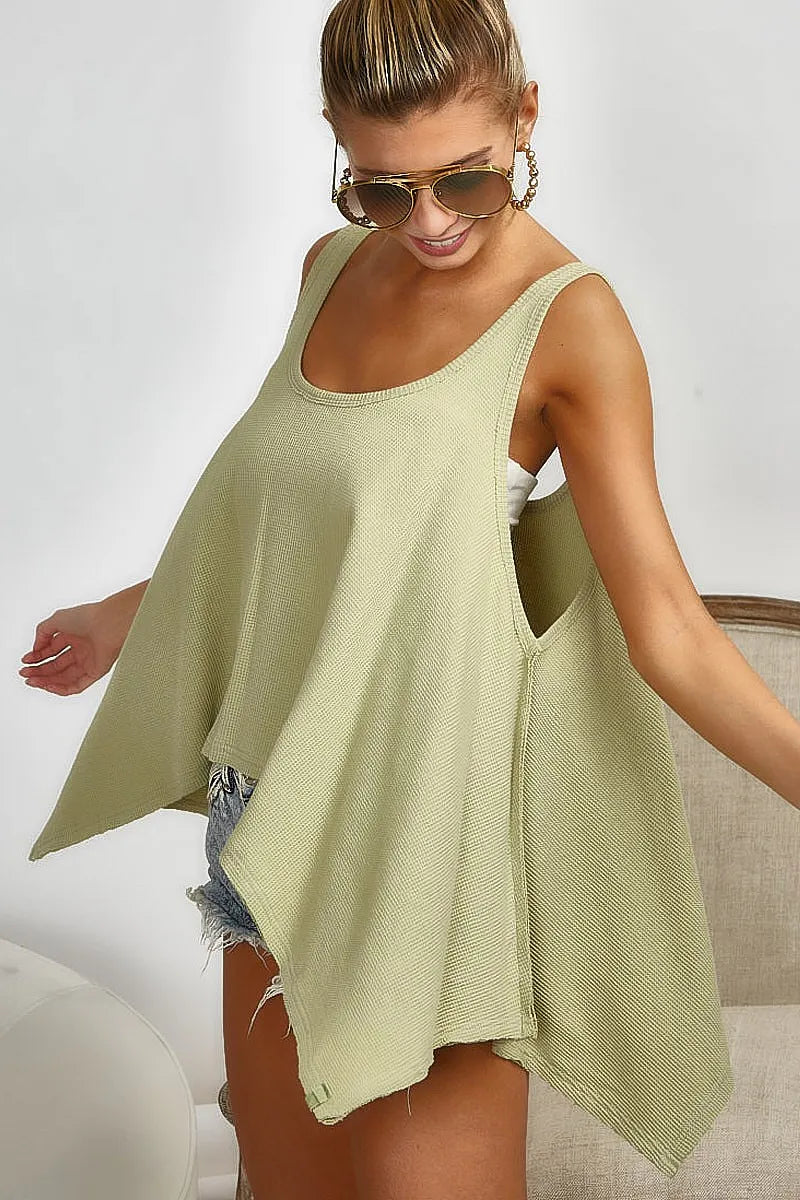 BiBi Women's High-Low Flare Knit Tank Top - Casual Summer Tops for Beach, Party & Everyday Wear
