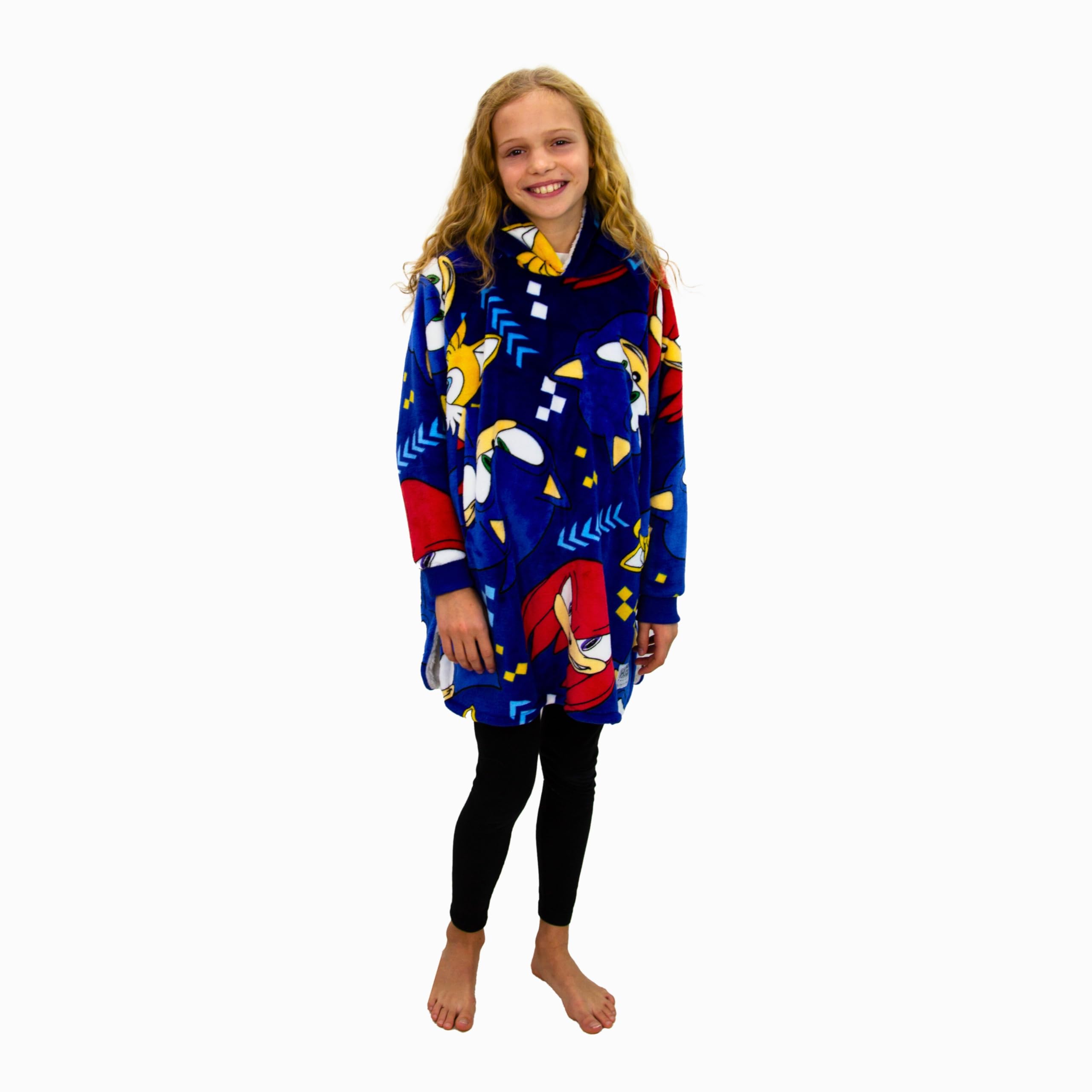 Sonic the Hedgehog Fleece Hooded Blanket for Boys | Wearable Soft Plush Throw | UK Size 7-12 | Perfect for Gaming, Movie Nights & Sleepovers