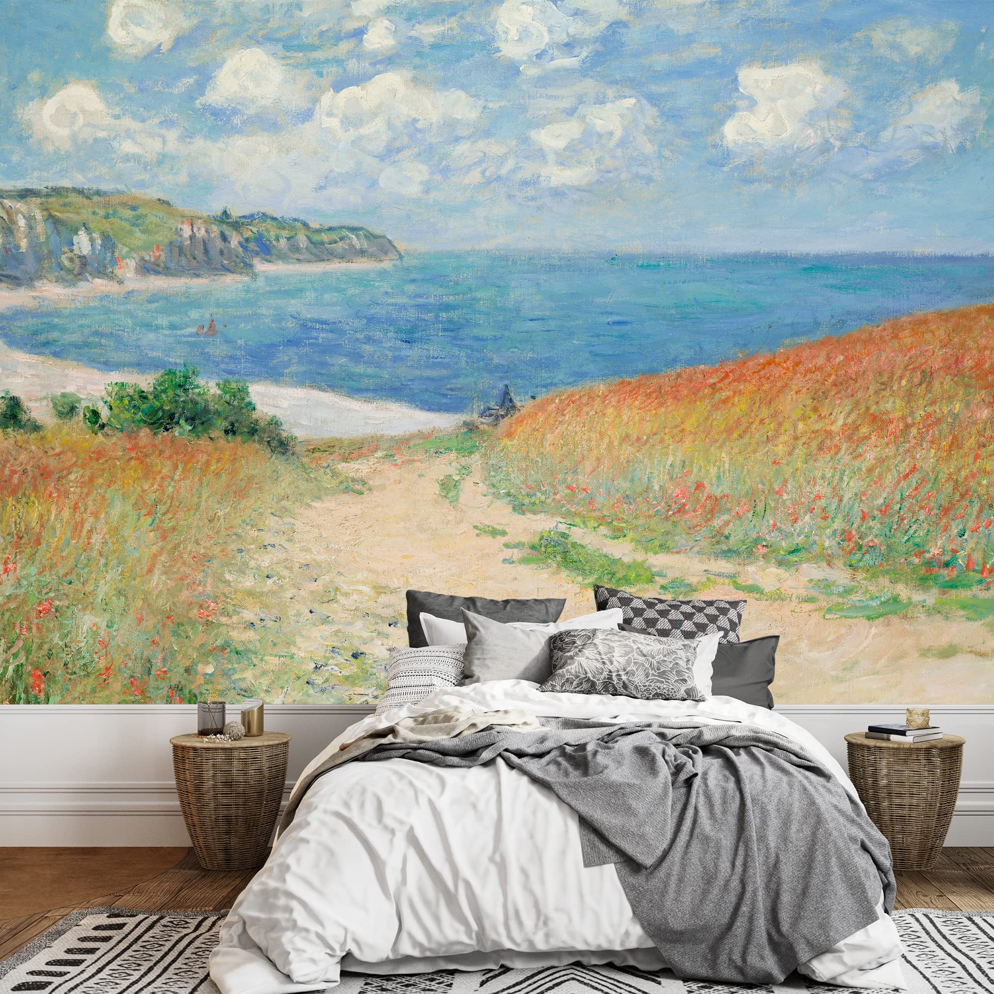 Claude Monet Path Through The Corn at Pourville Wall Mural - French Impressionist Landscape Art - Large 66x96 Inch Removable Peel & Stick Wallpaper - Home Decor for Living Room, Bedroom, Office