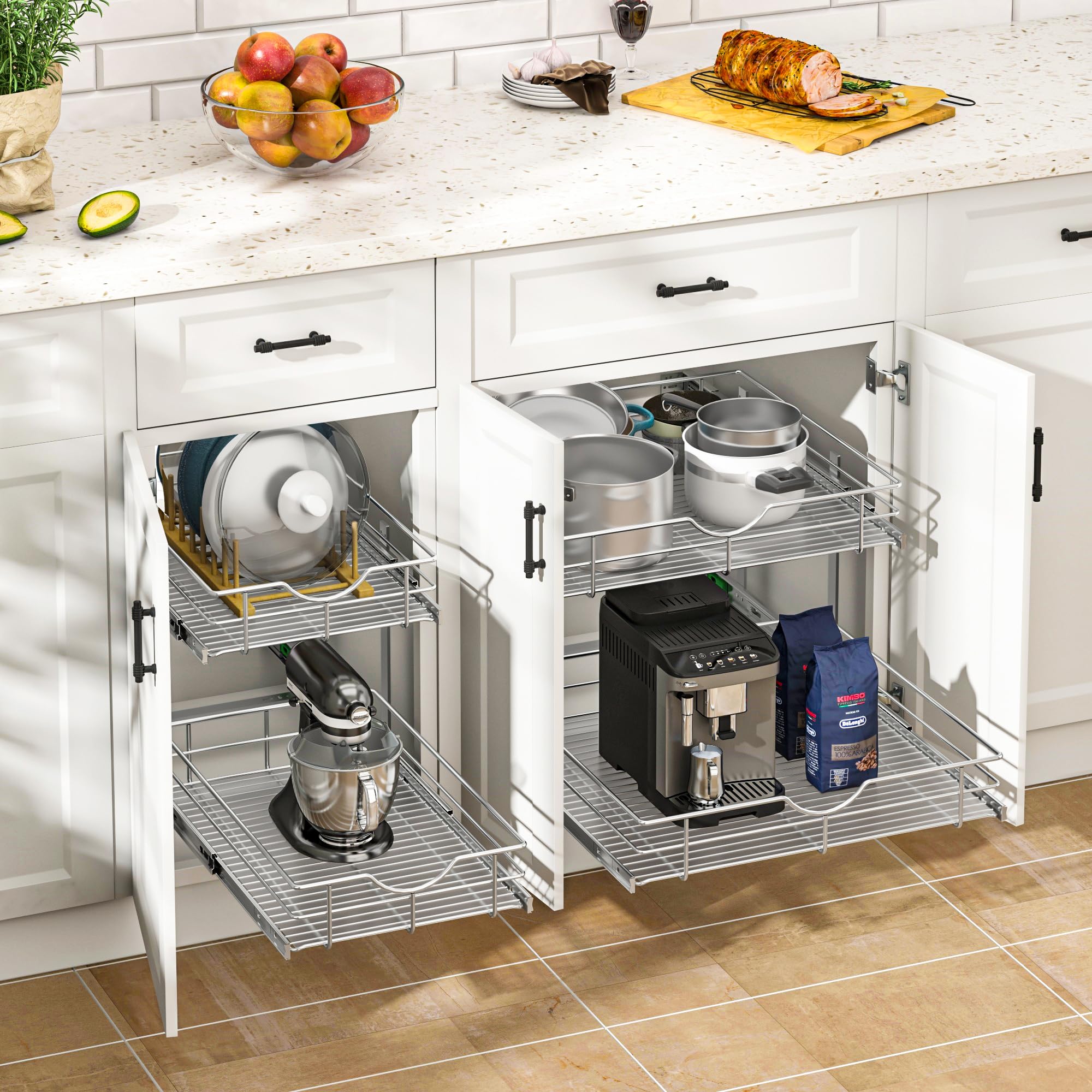 WelFurGeer 2 Tier Soft Close Pull Out Cabinet Organizer - 20