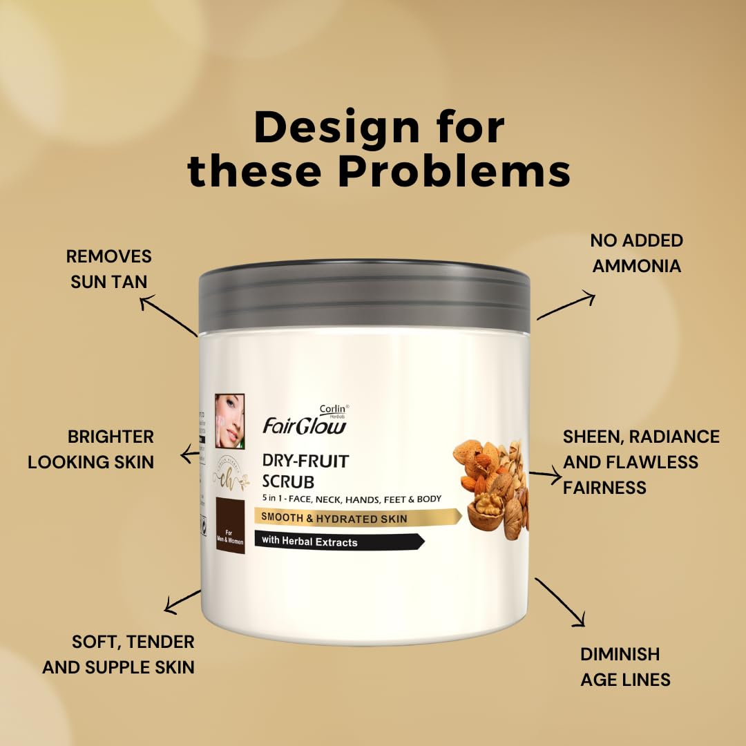Corlin Fair Glow Dry Fruit Scrub 800g - Natural Exfoliating Face & Body Scrub for Glowing Skin - Perfect for Daily Skincare Routine & Spa Treatments