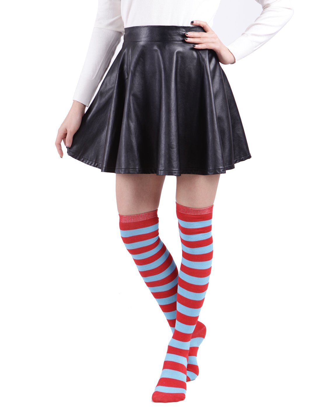 HDE Women's Extra Long Striped Knee High Socks - Opaque Thigh High Stockings for Winter, Cosplay & Fashion Outfits