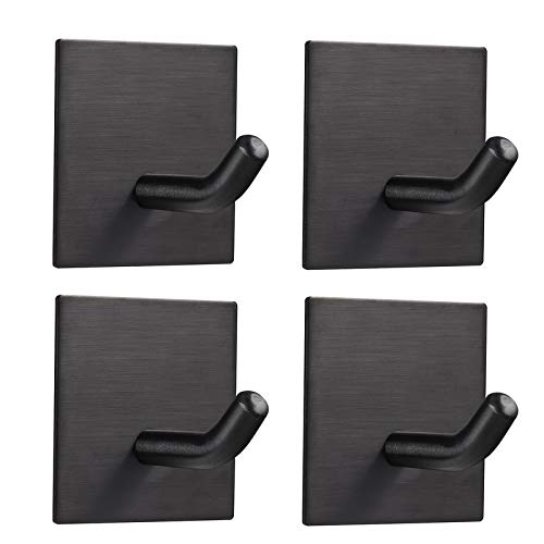 FOMANSH Heavy Duty Adhesive Hooks - 4 Pack Stainless Steel Wall Hangers for Kitchen, Bathroom, Door - Strong Stick on Hooks for Towels, Coats, Keys & Robes - Perfect for Home Organization & Space Saving