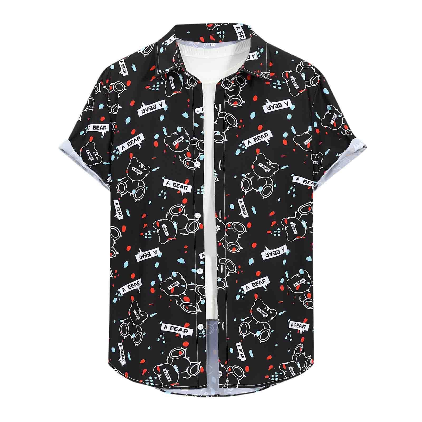 Men's Floral Print Short Sleeve Hawaiian Shirt - Summer Casual Button Down Aloha Shirt for Beach Party & Vacation - Regular Fit Breathable Fabric - Black
