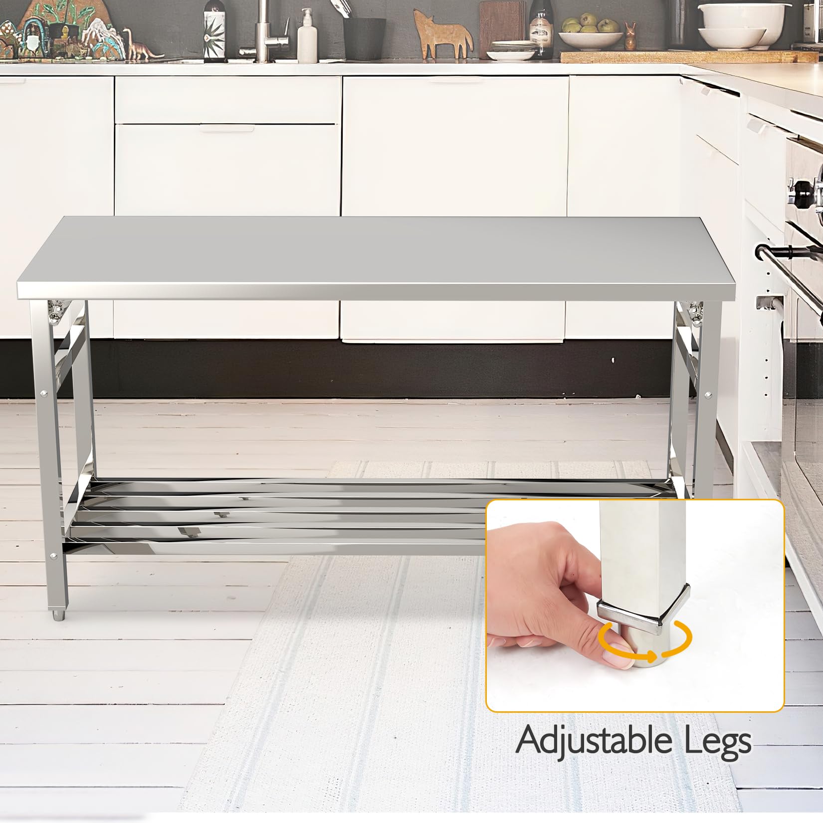 24 x 60 Inch NSF Commercial Heavy-Duty Stainless Steel Folding Table with Undershelf - Restaurant Prep Work Table, Kitchen Island for Home & Commercial Use - Perfect for Food Prep, Catering, Buffets & Small Space Dining Areas