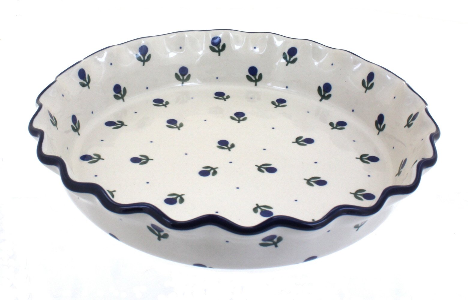 Handmade Blue Rose Polish Pottery Blueberry Pie Plate - 10 Inch Ceramic Baking Dish for Desserts, Pies & Tarts - Perfect for Thanksgiving, Christmas & Family Gatherings