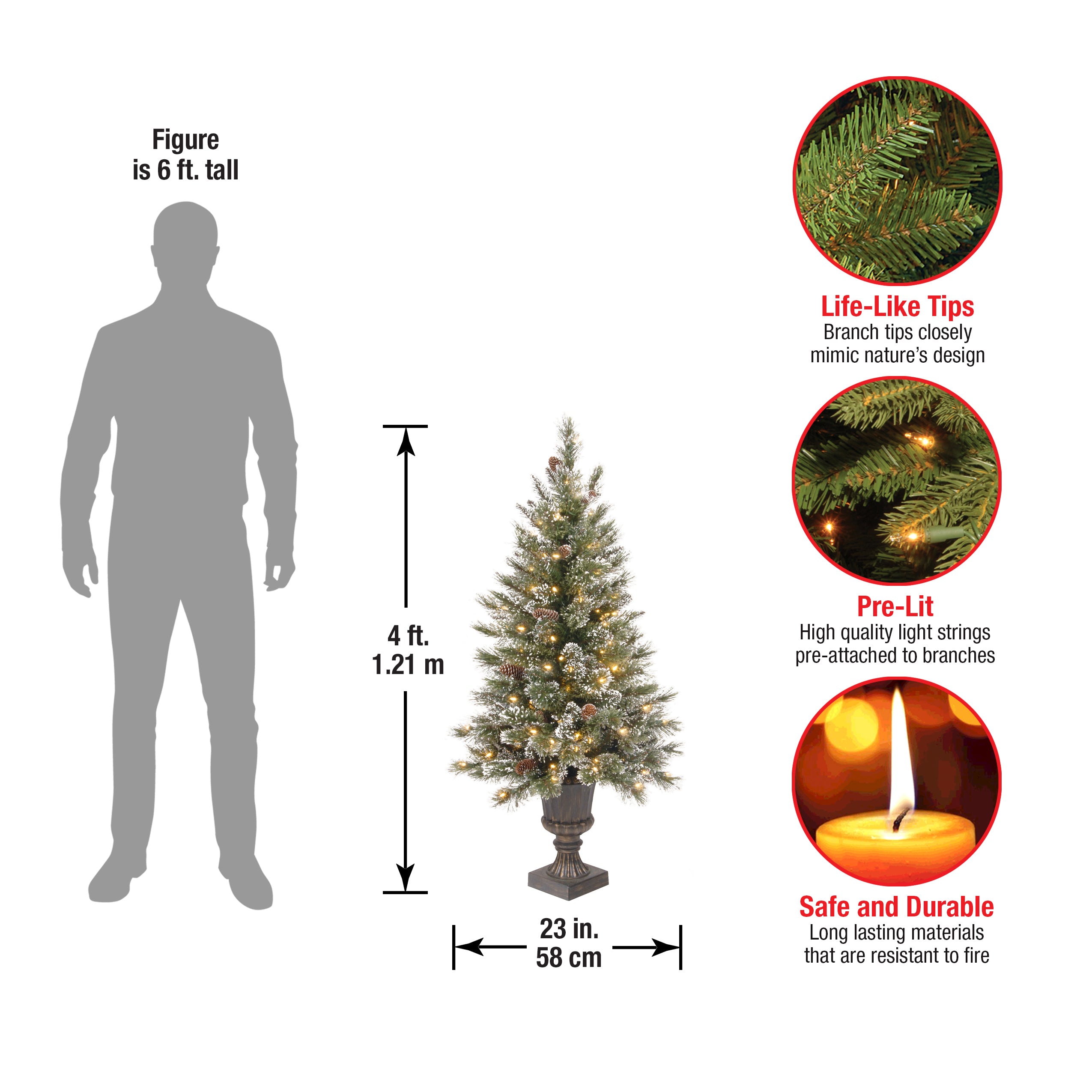 4 ft. Pre-Lit Glittery Bristle Christmas Tree with 200 Clear LED Lights - Perfect for Holiday Home Decor, Office & Party Decoration