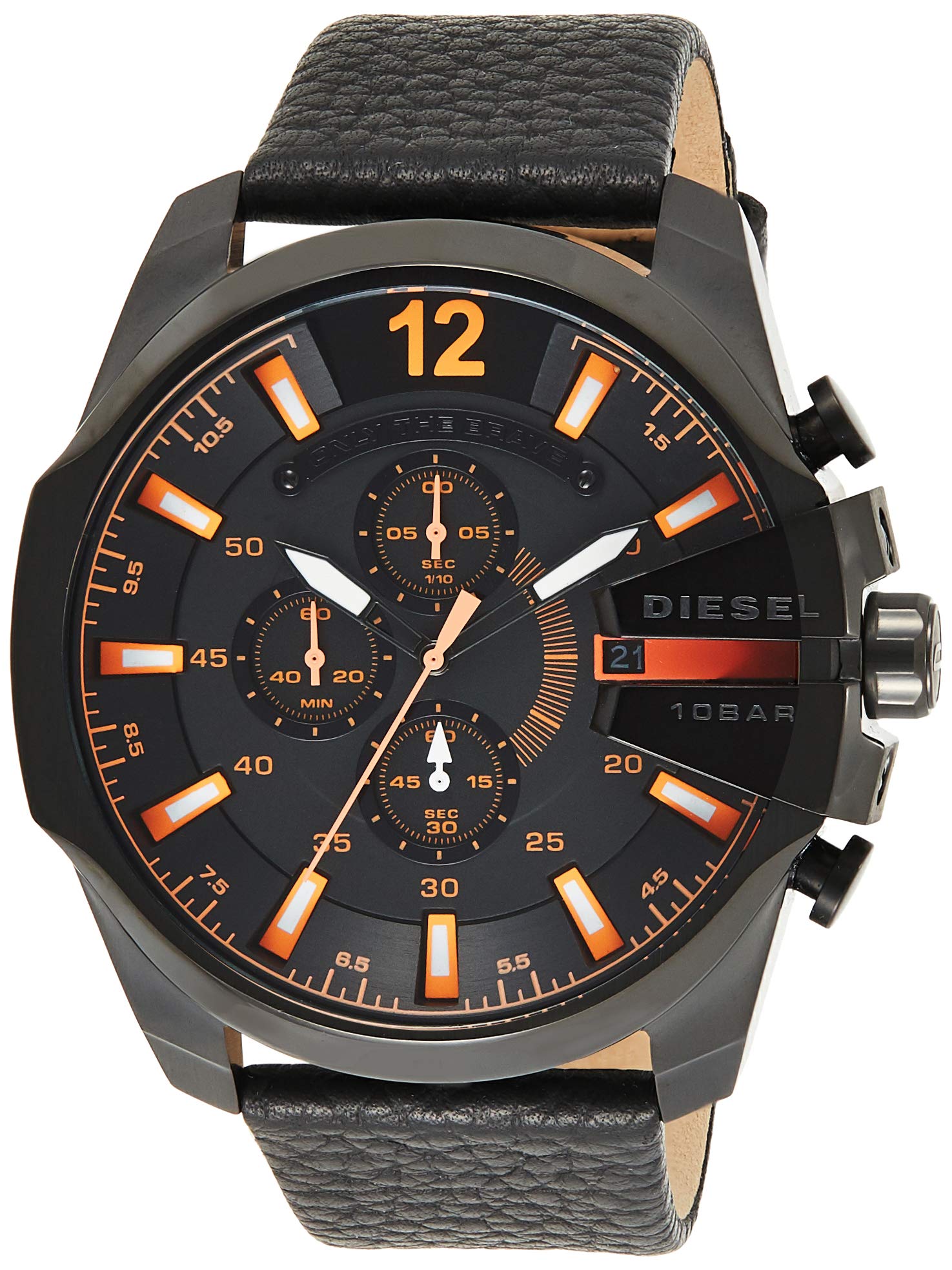 Diesel Only The Brave Chronograph Men's Watch - Black & Orange Leather Strap, DZ4291 | Stylish Casual & Business Wear for Everyday Use