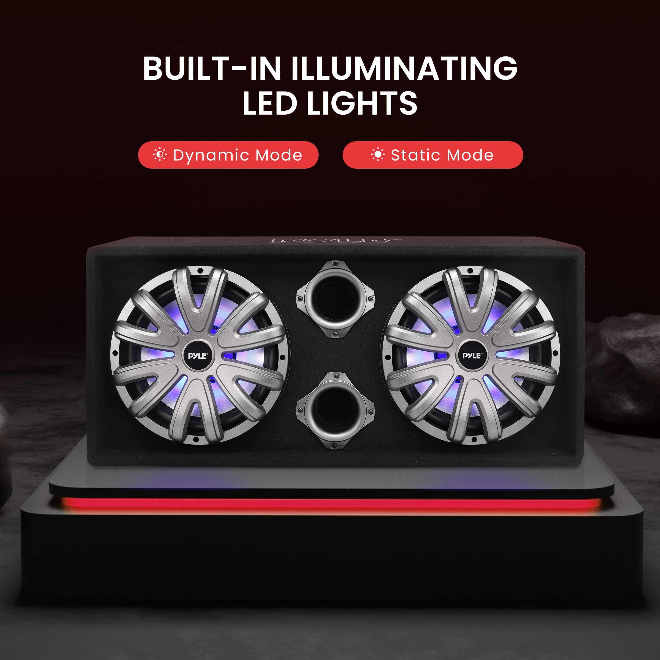 Dual 12'' Slim Mount Subwoofer Box for Truck & Car Audio - 1200W Total Power, Rear Vented Design with Built-in LED Lights - Perfect for Bass Lovers & Custom Car Audio Systems